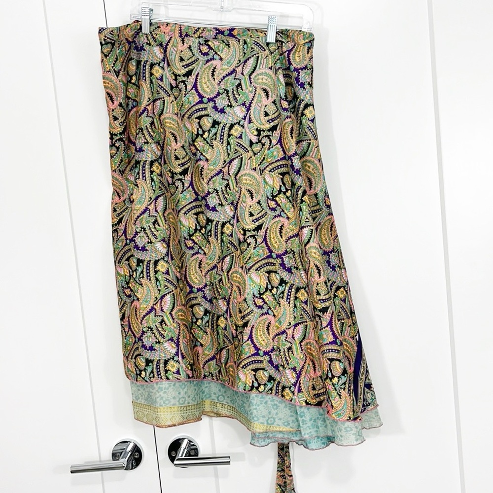 Silk Multicolor Paisley Wrap Skirt